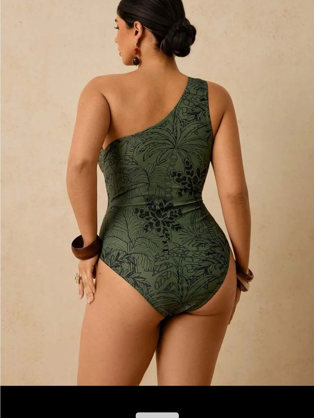 One-Shoulder Olive Green Tie-Waist One-Piece Swimsuit